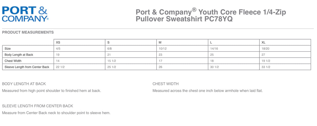 YOUTH FLEECE Port & Co 1/4 Zip Pullover