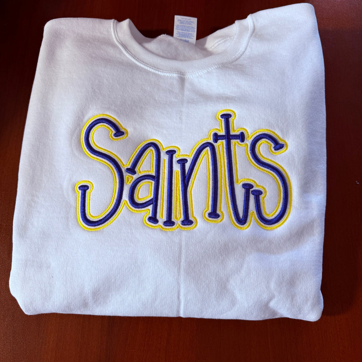 Embroidered Saints Puff Crewneck Sweatshirt